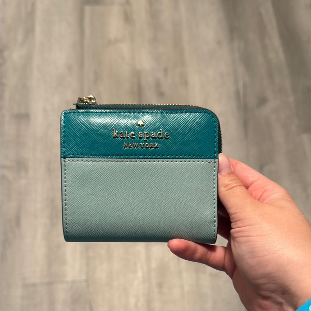 kate spade Green and Gray Wallet with Zipper Closure